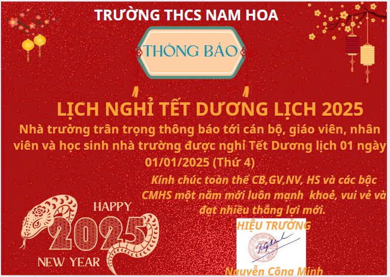 THÔNG BÁO NGHỈ TẾT DƯƠNG LỊCH 2025